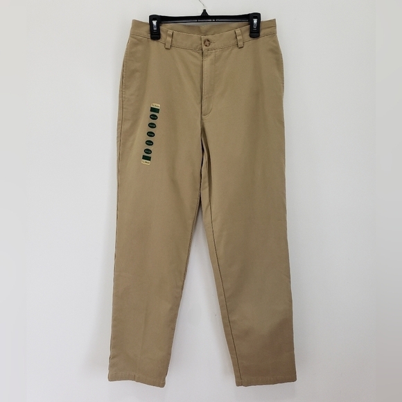 Sold! L.L. Bean Mens Chino Flannel Lined Pants Khaki Natural Fit Plain Front - Picture 2 of 7